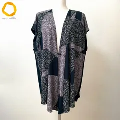 #anc シセンドウ ヒトシタムラ 詩仙堂 HITOSHI TAMURA カーディガン ベスト ジレ 黒 グレー ちりめん 半袖 総柄 美品 レディース [975149]