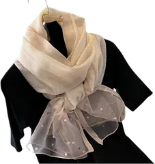 Gorcre フォーマル ストール 大判 シルク タッチ ショール レディース 上品 華やか ラメ パール ビーズ 付き 結婚式 パーティー 行事 冷房 UV対策 (ベージュ)