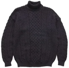 アイルランド製 Carraig Donn タートルネック ケーブル編み ウールニット セーター 黒 XL★フィッシャーマン アラン ユーロ ビッグサイズ