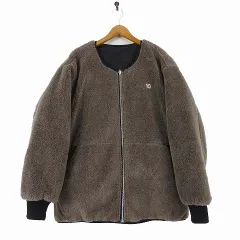 アーノルドパーマー Arnold Palmer 23AW リバーシブル アンブレラキルト ボア シェアジャケット 中綿 ロゴ 刺繍 ジップアップ L グレー 黒 ブラック 美品 A342630