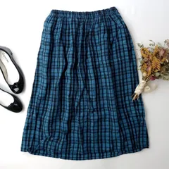 fog linen work フォグリネンワーク チェック ロング スカート リネン 麻 100％ ブルー系 (98Y＋7203)26N