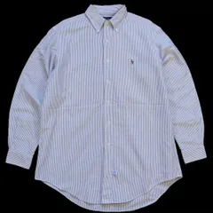 90s ラルフローレン ストライプ ボタンダウン オックスフォード コットンシャツ 16-33★オールド ビンテージ ロゴ刺繍 ビッグサイズ