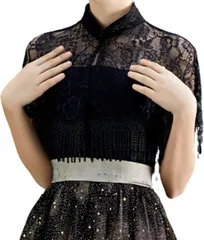 Gorcre ショール ボレロ レディース 羽織 襟付き 華やか ドレスショール ケープ ハイネック レース 上品 結婚式 パーティ 演奏会 JP アルファベット Free Size (ブラック,  Free Size)