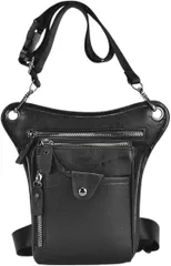 Gorcre レザータッチ ショルダー バッグ レッグバッグ ウエスト ポーチ ビンテージ PU革 バイク アウトドア アメカジ 耐摩 撥水 (ブラック)