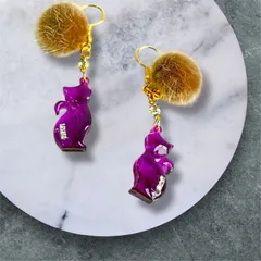 レジンピアス ネコちゃん ねこ 猫 ファーボウル パープル ハンドメイド