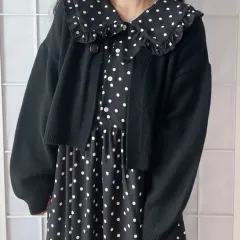 ワンボタン クロップドカーディガン ブラック