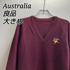 良品⭐️ オーストラリア AUSTRALIA ニット セーター メンズ 大きめ オーバーサイズ ゆるだぼ ビッグシルエット Vネック ロゴ刺繍 ワンポイント 長袖 ラグラン アニマル シンプル 秋冬コーデ 赤 ワインレッド ボルドー