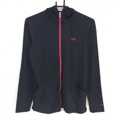 【美品】アンダーアーマー ジップパーカー 黒×ピンク ボーダー地模様 ブルゾン  レディース LG ゴルフウェア UNDER ARMOUR