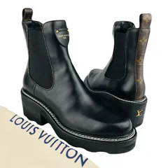 美品★LOUIS VUITTON・ルイヴィトン ボブールライン レディース レザー ゴールドメタルLV付き モノグラム サイドゴア ショートブーツ 2022年モデル(38)イタリア製 レディースブーツ ブーツ 冬物 カジュアル ブラック オシャレ ブーティ