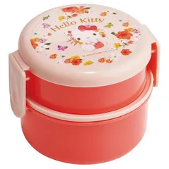 ハローキティ ランチボックス 弁当箱 2段 500ml フォーク付 丸型 パステルビビッドな水彩花柄 サンリオ キャラクター スケーター