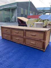 【アンティーク】籐 ラタン サイドボード チェスト ローボード 6杯 古民家　棚　収納棚