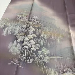 付下げ 裄66.5 森林 上品な染め 一つ紋 訪問着 正絹 着物 MK-1828