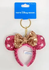 東京ディズニーリゾート カチューシャキーチェーン スパンコール(ピンク白ドット金リボン)