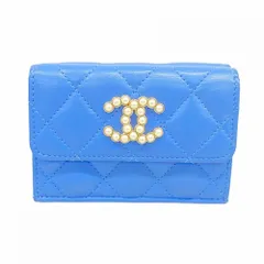 シャネル(Chanel) シャネル 三つ折り財布 マトラッセ ラムスキン ブルー シャンパンレディース
