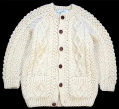 アイルランド製 Quill's ケーブル編み ウール ハンドニット カーディガン ナチュラル キッズ★フィッシャーマン アラン ユーロ