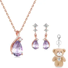 【新品】 [FH.bird] ネックレス レディース ピアス セット ピンクゴールド 誕生石2月 「ラブストーン」シルバー925 金属アレルギー対応 アメジスト ネックレス 錆びない 大粒です 5Aジルコニア クリスマスプレゼント 女性 人気 20代 1