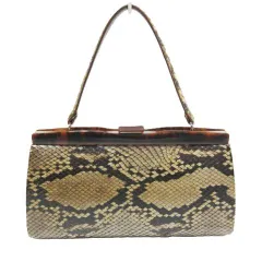ヴィンテージ パイソン ハンドバッグ クラッチバッグ ヘビ革 和装バッグ アンテーク ２WAY ブラウン系 レディース E445LF