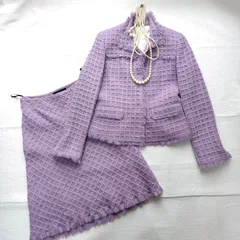 【儚げ美色】 アナイ セットアップ 38 ライトパープル ラベンダー　織柄 上下セット フリンジ　レディース 春秋冬 フォーマル 発表会 食事会 上質 ANAYI　スーツ