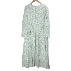 クミキョク 組曲 KUMIKYOKU 美品 22SS 大きいサイズ フラワーモチーフプリントデシン ワンピース ロング 7分袖 花柄 7 2XL相当 アイボリー系 グリーン /X