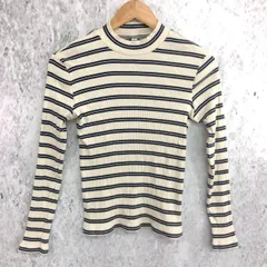 UNIQLO ユニクロ リブ ボーダー ハイ ネック T (長袖) ホワイト Mサイズ 〇□