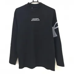 【超美品】アンダーアーマー 長袖ハイネックシャツ 黒 織生地 袖ビッグロゴ LOOSE メンズ LG ゴルフウェア 2023年モデル UNDER ARMOUR