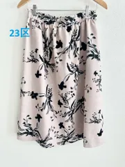 23区　ニジュウサンク　スカート　大きいサイズ　44　ピンク×ブラック×パープル等　ウエストゴム　裏地あり　日本製　送料込み　6459965