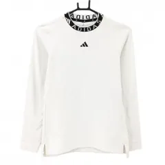 【超美品】アディダス 長袖ハイネックシャツ 白×黒 裏微起毛 ストレッチ ネックロゴ  レディース M ゴルフウェア 2023年モデル adidas