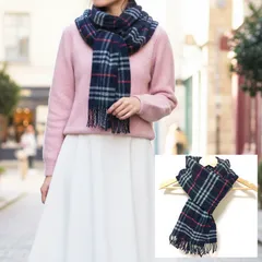 ふわふわであたたかい◎【BURBERRY】バーバリー マフラー ストール ラム ウール チェック イギリス製 秋冬 小物 カジュアル フォーマル 正規品 ブランド ロゴ 高級感 高見え 上品 大人 ブラック ユニセックス /M38867Haのサムネイル