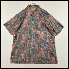 古着　ユーズド　シルク　総柄　光沢　半袖シャツ　軽量