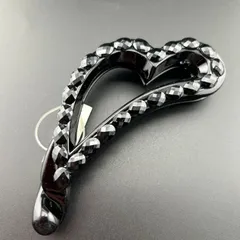 【新品】アクセサリー ヘアアクセサリー バナナクリップ ヘアクリップ ハート ブラック ラインストーン 可愛い◆