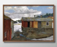 04261ハラルド ソールベリ Courtyard in Slush at R?ros A3 サイズ ポスター アート おしゃれ 絵画 インテリア 北欧 イラスト マット紙 艶消し アートパネル 額 フレーム デザイン 壁掛け ギフト 新築祝い ディスプレイ