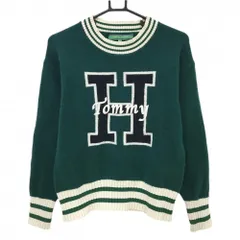 トミーヒルフィガーゴルフ セーター グリーン×白 ウール混 袖ロゴ刺しゅう ニット レディース L ゴルフウェア Tommy Hilfiger Golf