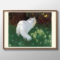 06677アルトゥール ヘイヤー 白猫と蝶 A3 サイズ ポスター アート おしゃれ 絵画 インテリア 北欧 イラスト マット紙 艶消し アートパネル 額 フレーム デザイン 壁掛け ギフト 新築祝い ディスプレイ 