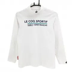 【美品】ルコックゴルフ 長袖ハイネックシャツ 白×ネイビー フロントロゴプリント レディース L ゴルフウェア le coq sportif