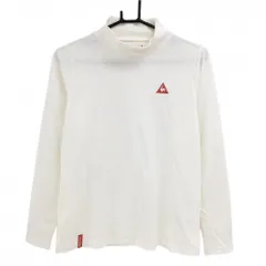 【超美品】ルコックゴルフ 長袖ハイネックシャツ 白 ボーダー ロゴレッド レディース L ゴルフウェア le coq sportif