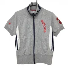 アディダス 半袖ジャケット 杢グレー×ネイビー ネック・サイド3ライン レディース OT(XL) ゴルフウェア adidas
