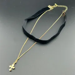 【新品】アクセサリー ネックレス チョーカー ゴールド×ブラック 十字架 シンプル◆