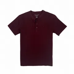 アメリカンイーグル AMERICAN EAGLE メンズ Men's 半袖 ヘンリーネック Tシャツ AE Short-Sleeve Henley Icon T-Shirt アイコン ワンポイント ディープバーガンディ
