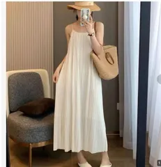 キャミワンピ ワンピース ノースリーブ ワンピース レディース ロング キャミソール プリーツワンピ マキシ丈 ゆっ