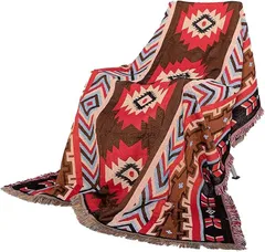 HSE金丸商店 ネイティブ オルテガ 柄 メキシカン キャンプ ラグ 民族柄 アウトドア マット ブランケット (レッド,  180cmx180cm)