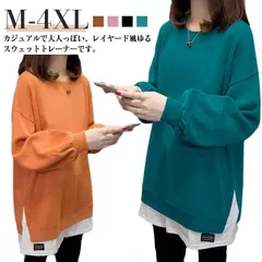 レイヤード風 ロング丈 Tシャツ トップス トレーナー ロングT 春秋 秋冬 春 秋 冬 インナー ラウンドネック 重ね着風 レディース 長袖 春服 秋服 ゆったり カジュアル 大きいサイズ M L #lj100412