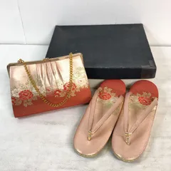 【良品】草履 バッグ セット 赤 ピンク 金 牡丹 花柄 LLサイズ 25cm 大きいサイズ 振袖 成人式 卒業式 結婚式 訪問着 クラッチ チェーン 和装 小物 フォーマル 礼装 華やか 希少 管理番号W0249