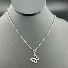 【新品】アクセサリー ネックレス シルバー×ホワイト 蝶 ラインストーン シンプル キレイ◆
