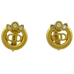 クリスチャンディオール Christian Dior ロゴ ラインストーン イヤリング ラウンド CD イヤリング GP ゴールド レディース 【中古】