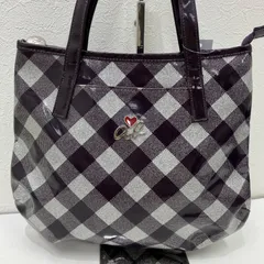 6988　agnes b. VOYAGE　アニエスベーボヤージュ ハンドバッグ　トートバッグ　PVC　エナメル　チェック　紫　パープル　シルバー　グレー　ロゴプレート　ファスナー付き　グリッター