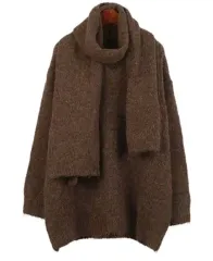 マフラー 外起毛 ニット ブラウン