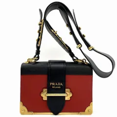 PRADA プラダ カイエ 斜め掛け ミニショルダーバッグ サフィアーノレザー レッド/ブラック/ゴールド 赤/黒 レディースファッション