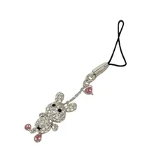 SWAROVSKI(スワロフスキー) キーホルダー(チャーム)新品同様  シルバー×ピンク×黒 ウサギ/ハート