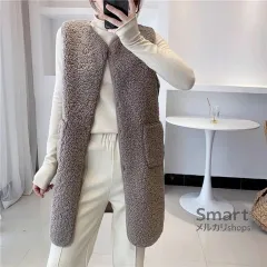 ベスト レディース ミドル丈 丸首 ゆったり フェイクボア風 上品 気質 秋冬 新作 アウター M251204-7