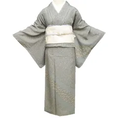 付下げ 付け下げ 訪問着 着物 未使用 袷 江戸小紋柄 竹笹 竹縞 茶道具 鶸茶色 身丈157cm 裄67cm M ワイド きもの北條 A1278-6